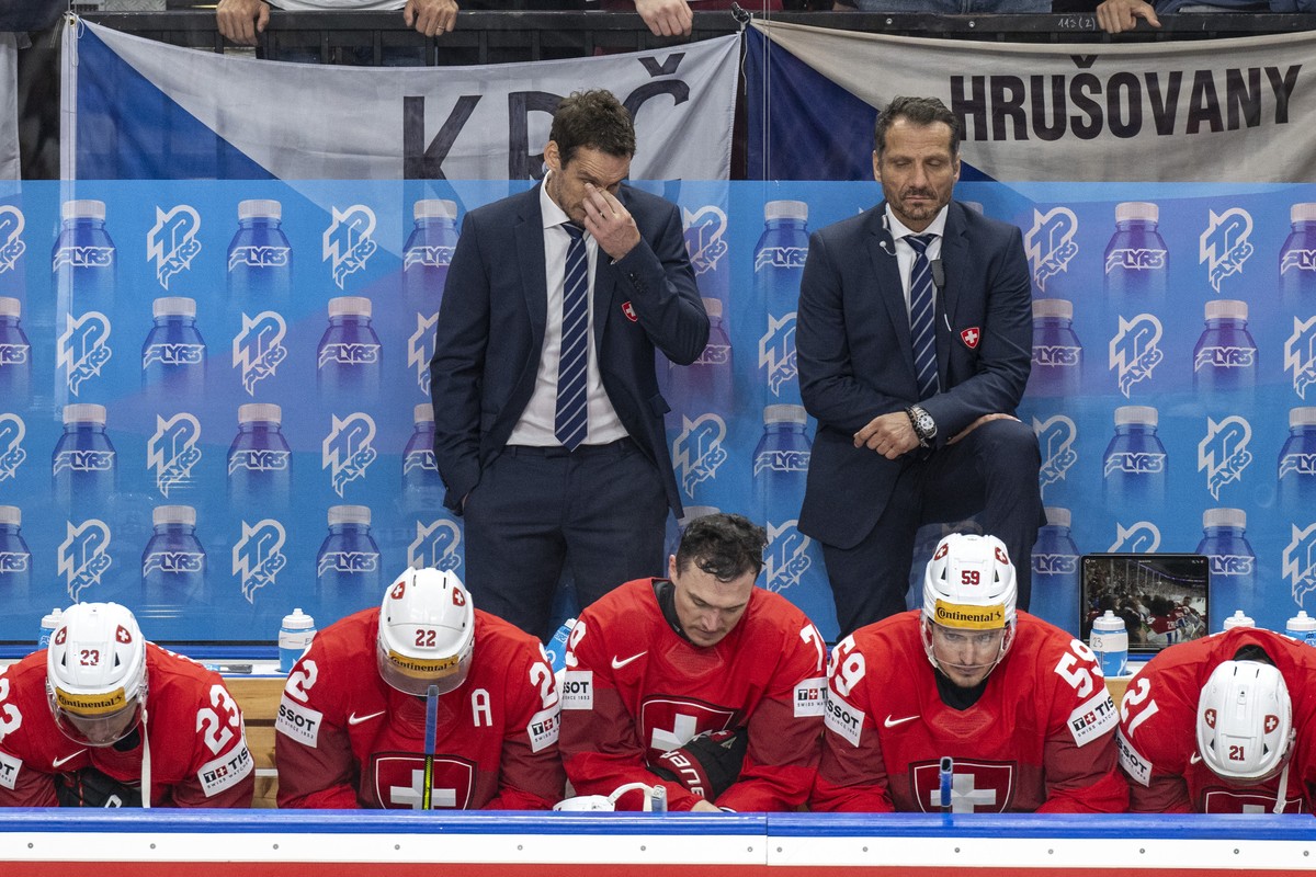 Switzerland?s player and Headcoach Patrick Fischer are disapointed during the Ice Hockey World Championship final match between Switzerland and Czech Republic in Prague at the O2 Arena, Czech Republic ...