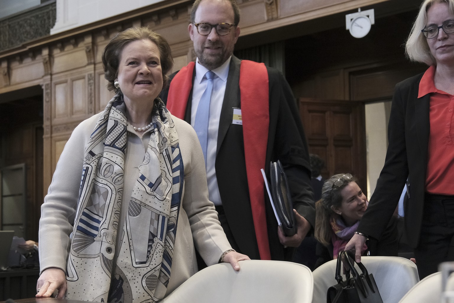 Tania von Uslar-Gleichen, Germany&#039;s legal adviser and Director-General for Legal Affairs of the German Foreign Ministry, left, and the member of Germany&#039;s legal team, Christian J. Tams, cent ...