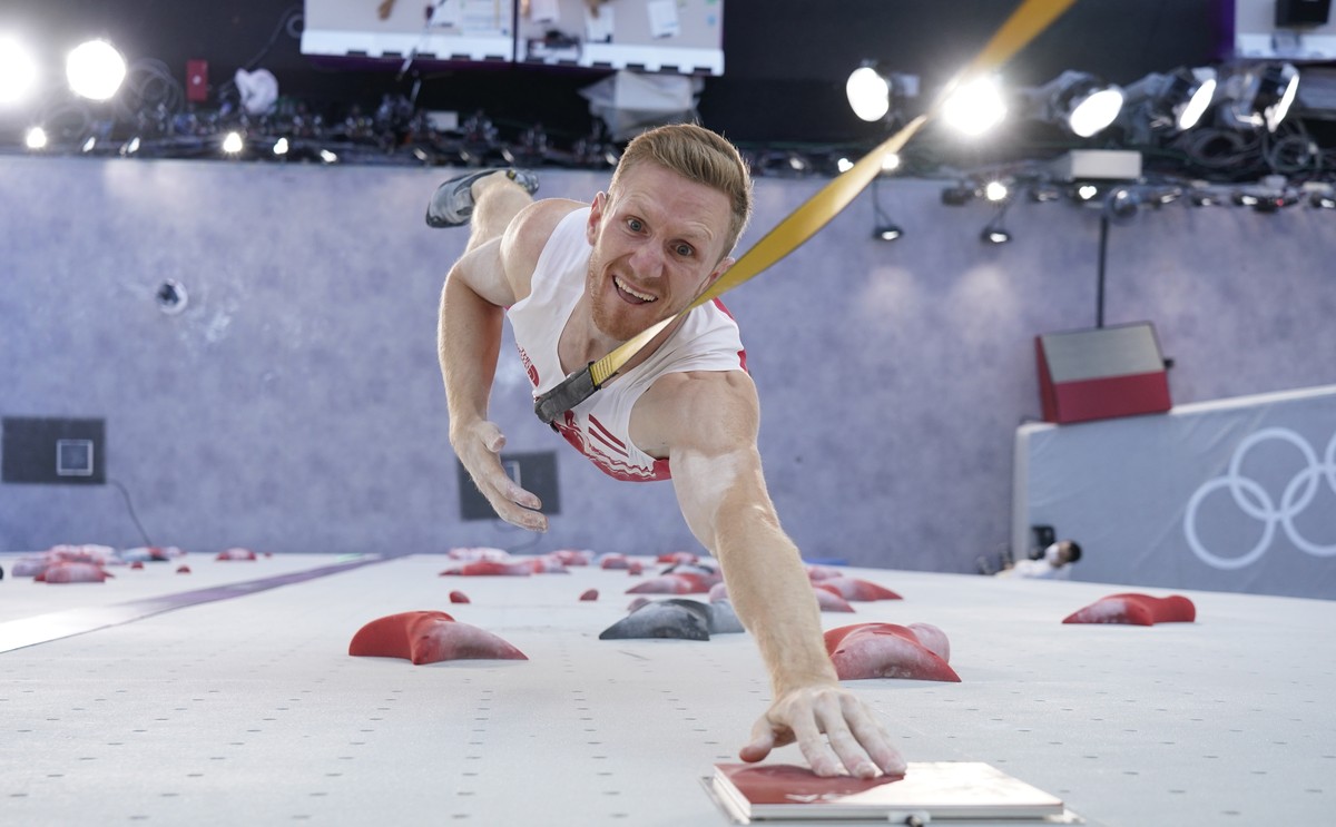 Jakob Schubert, of Austria, participates during the speed qualification portion of the men's sport climbing competition at the 2020 Summer Olympics, Tuesday, Aug. 3, 2021, in Tokyo, Japan. (Tsuyo ...