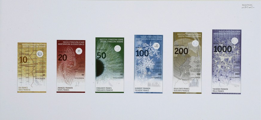 Entwurf für die neuen Schweizer Banknoten. Die 50er-Note kommt im April in Umlauf.