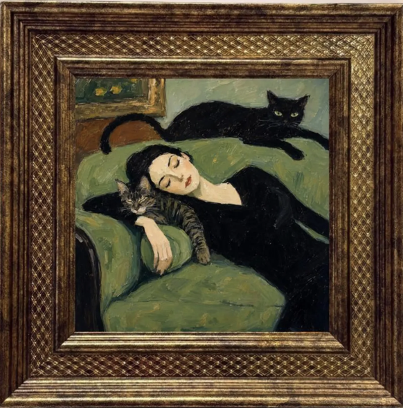Frau mit Katzen, Gemälde von KatrusiaArt (Etsy)
