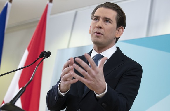 Former Austrian Chancellor Sebastian Kurz announces that he is quitting politics, two months after stepping down as leader amid corruption allegations, during a news conference in Vienna, Austria, Thu ...