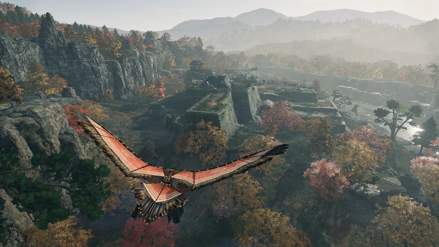 “Rise of the Ronin” largely avoids fantasy elements.  But there are cool gadgets such as the paraglider, with which you can also commit assassinations from the air.  (Source: