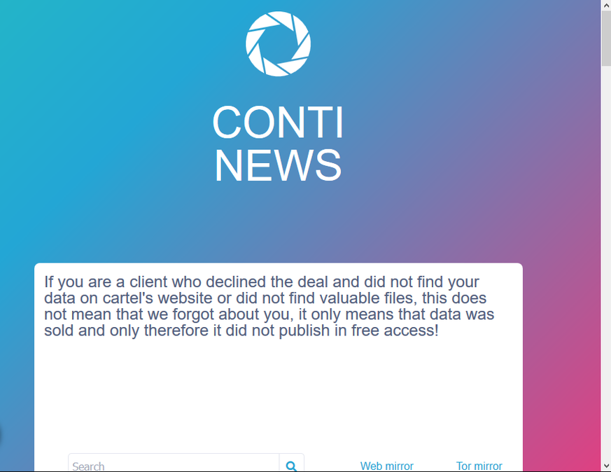 Eine Drohung der Internet-Erpresserbande Conti an gehackte Unternehmen.