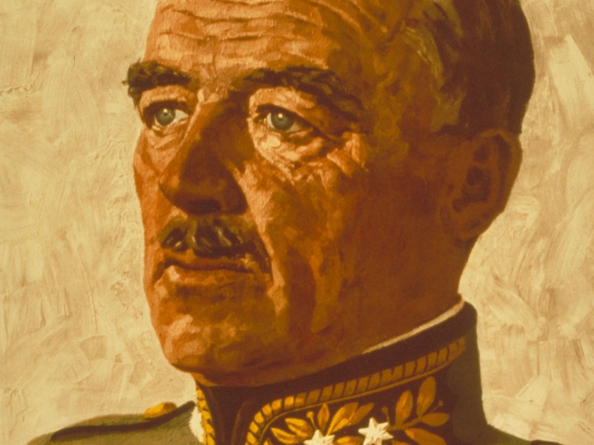 Porträt von General Guisan. Die Druckgrafik stammt aus dem Jahr 1939.