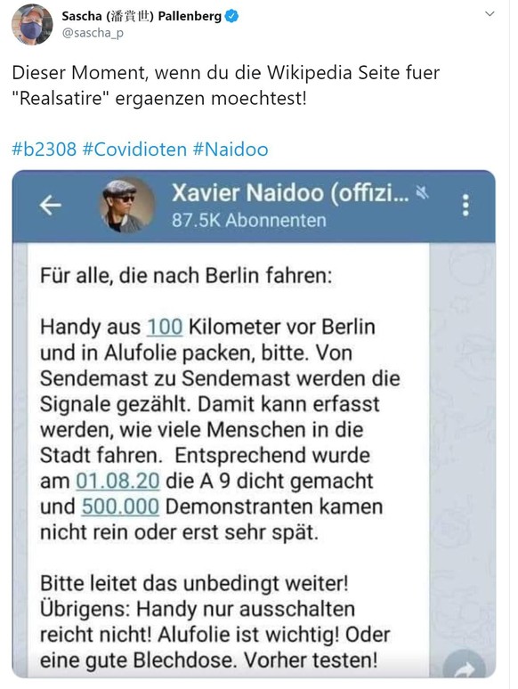 Corona-Leugner mobilisieren in Deutschland mit Fake-News und Nonsens für eine weitere Demonstration gegen Corona-Massnahmen.