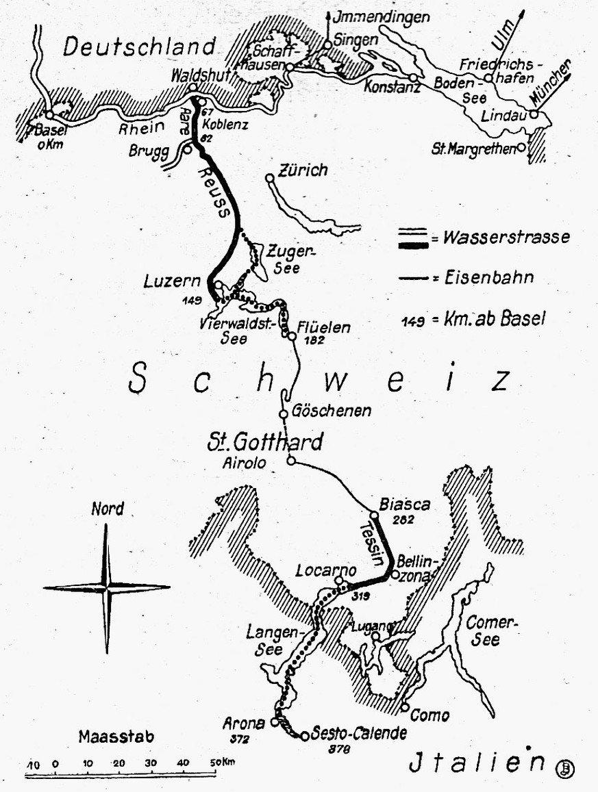 Rudolf Gelpkes Plan einer Rhein-Gotthard-Wasserstrasse.&nbsp;