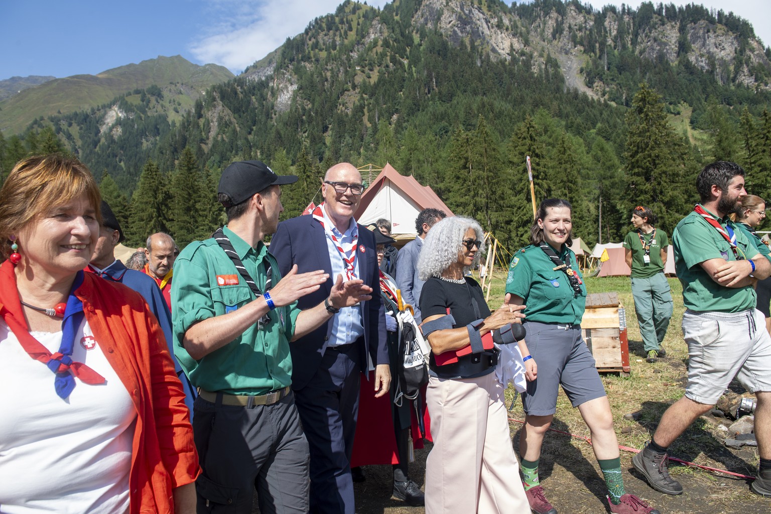 Federal Councillor Martin Pfister Visit the scout camp at the 1 August National Day celebrations held at the BeSTiale cantonal scout camp on Saturday, 1 August , in Campo Blenio. © KEYSTONE / TI-PRESS ...
