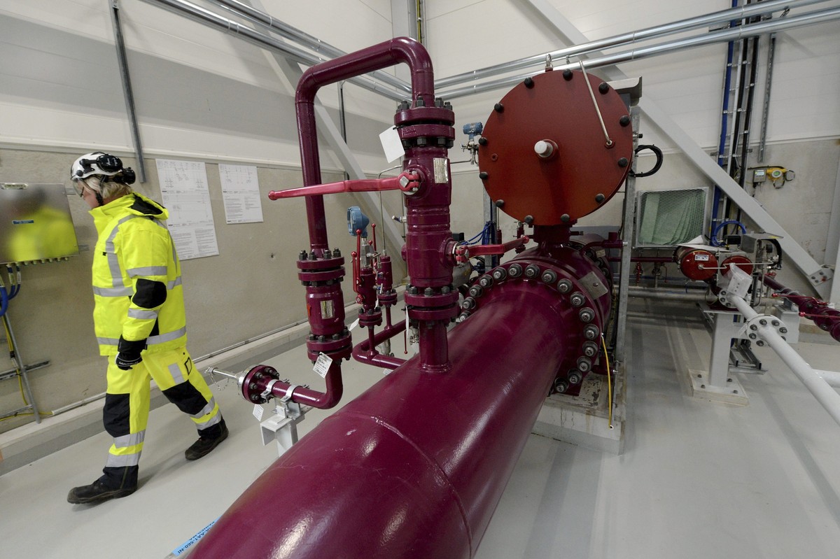 A compression station of the Baltic Connector marine gas pipeline is pictured in Inkoo, Finland, Nov. 5, 2019. Finnish government is to hold a press conference later on Tuesday, Oct. 10, 2023, to info ...