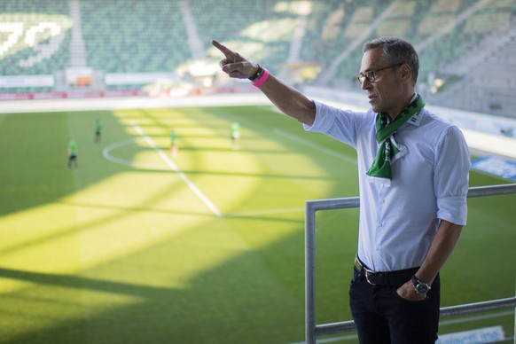 St. Gallens Praesident Matthias Hueppi vor dem Fussball Super League Spiel zwischen dem FC St. Gallen und dem FC Zuerich, am Donnerstag, 25. Juni 2020, im Kybunpark in St. Gallen. (KEYSTONE/Gian Ehren ...