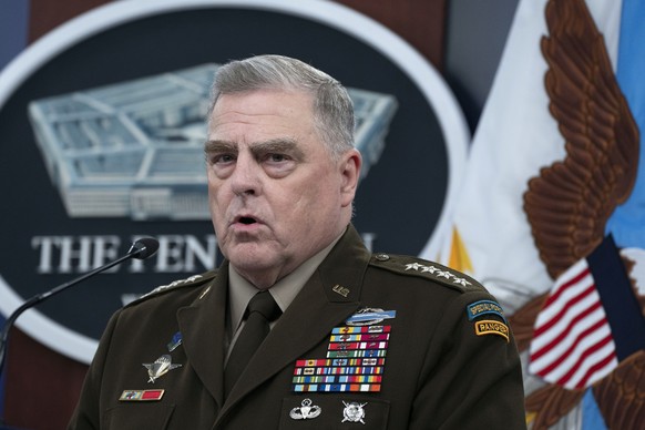 Chairman of the Joint Chiefs of Staff Gen. Mark Milley speaks during a news conference with Secretary of Defense Lloyd Austin at the Pentagon in Washington, Tuesday, July 18, 2023. (AP Photo/Manuel Ba ...