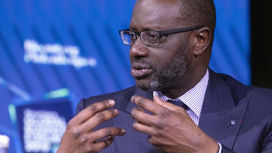 Tidjane Thiam, CEO of Credit Suisse, speaks at the Bloomberg Global Business Forum, Wednesday, Sept. 25, 2019, in New York. (AP Photo/Mark Lennihan)