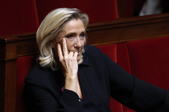 epa12420603 Leader of the National Rally (Rassemblement national, RN) parliamentary group Marine Le Pen attends a session of the French National Assembly in Paris, France, 01 October 2025. The assembl ...