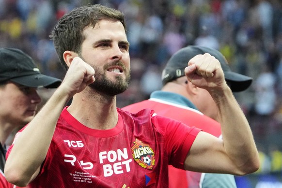 Russia Soccer Cup Rostov - CSKA 8936724 01.06.2025 CSKA s Miralem Pjanic celebrates his team s victory after the Russian Cup superfinal soccer match between Rostov Rostov-on-Don and CSKA Moscow at Luz ...