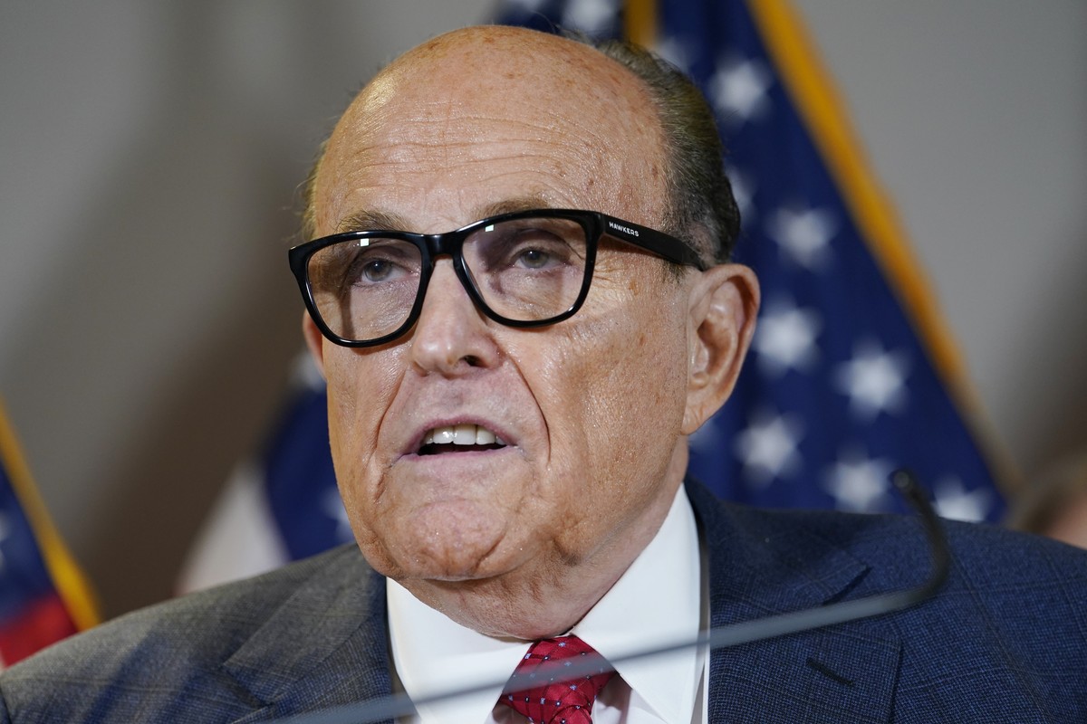 FILE - Former Mayor of New York Rudy Giuliani, a lawyer for President Donald Trump, speaks during a news conference at the Republican National Committee headquarters, Thursday Nov. 19, 2020, in Washin ...
