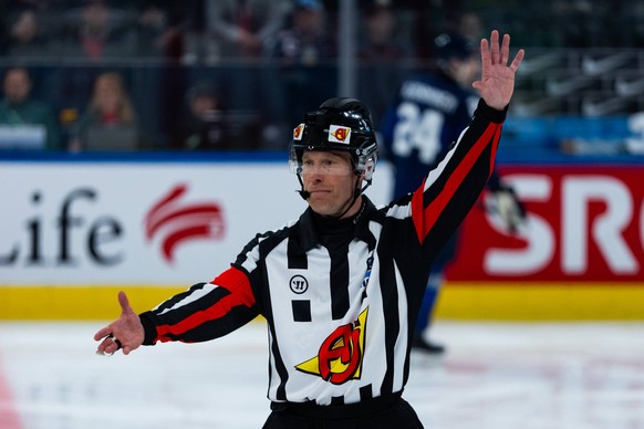 ZURICH, SWITZERLAND - MAY 18: Tobias Bjork Referee during the Preliminary Round - Group A Match 17 between Finland and United States at the IIHF Ice hockey, Eishockey World Championship, WM, Weltmeist ...