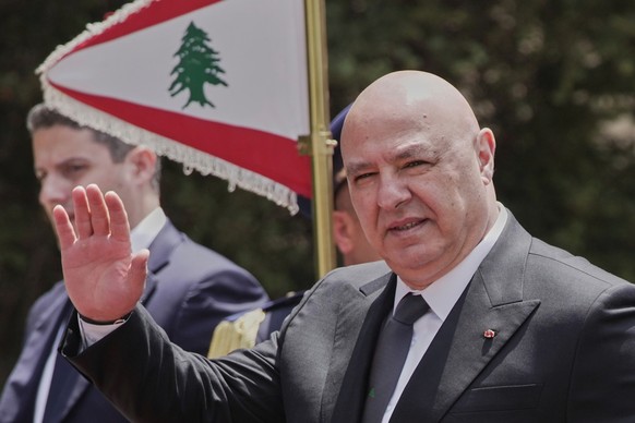 FILE - Lebanese President Joseph Aoun gestures to journalists at the Presidential Palace, in Baabda, east of Beirut, Lebanon, Wednesday, May 21, 2025. (AP Photo/Hassan Ammar, File)
Lebanon Christians  ...