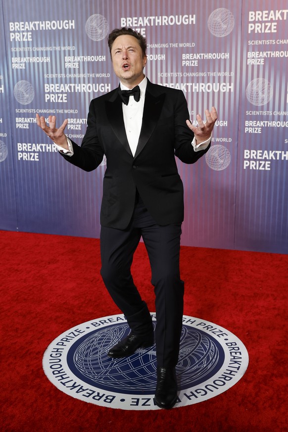 epa11277687 CEO of Tesla Motors Elon Musk attends the tenth Breakthrough Prize Ceremony at the Academy Museum of Motion Pictures in Los Angeles, California, USA, 13 April 2024. The gala honors acclaim ...
