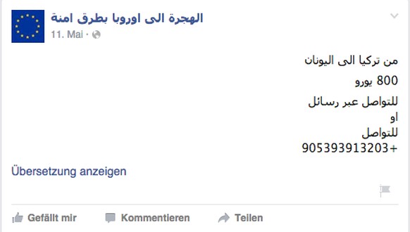 «Von der Türkei nach Griechenland: 800 Euro. Melde dich über Nachrichten oder rufe 905393913203 an.»