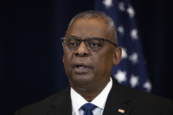 Defense Secretary Lloyd Austin speaks to reporters during a news conference with Secretary of State Antony Blinken, Philippine Secretary of Foreign Affairs Enrique Manalo and Philippine Officer in Cha ...