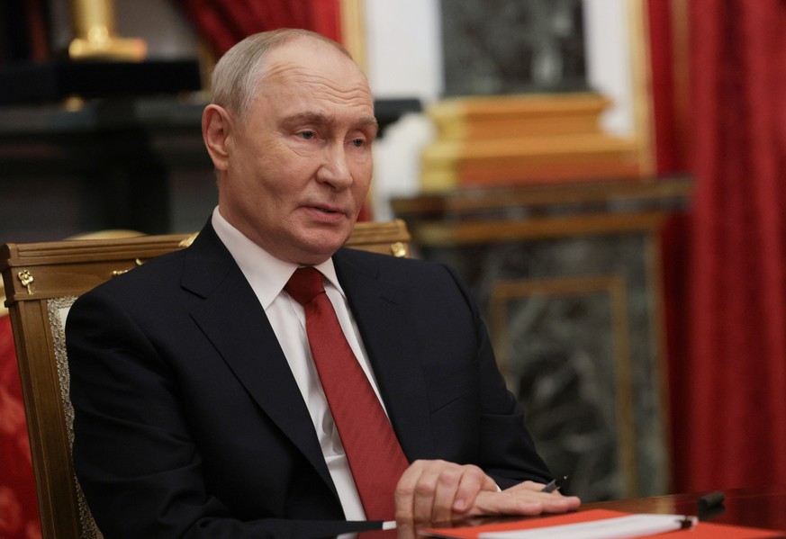epa13215312 Russian President Vladimir Putin attends a meeting with Trump's son-in-law Jared Kushner and US Presidential Envoy Steve Witkoff at the Kremlin in Moscow, Russia, 05 September 2026. E ...