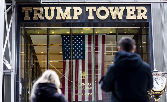 epa09695321 A view of the main entrance to Trump Tower in New York, New York, USA, 19 January 2022. New York Attorney General Letitia James filed court papers on Tuesday night accusing former US Presi ...