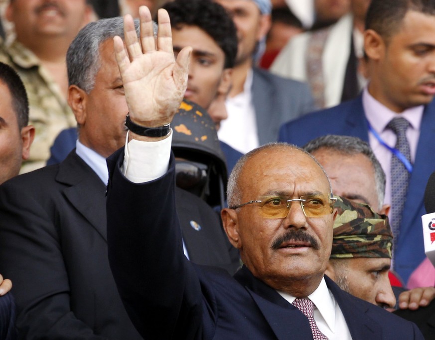 epa06366598 (FILE) - Yemeni ex-president Ali Abdullah Saleh attends a rally marking the 35th anniversary celebrations for the formation of his General People&#039;s Congress party, in Sanaa, Yemen, 24 ...