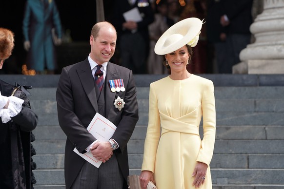 Britain&#039;s Kate, Duchess of Cambridge and Prince William leave after attending a service of thanksgiving for the reign of Queen Elizabeth II at St Paul���s Cathedral in London, Friday June 3, 2022 ...