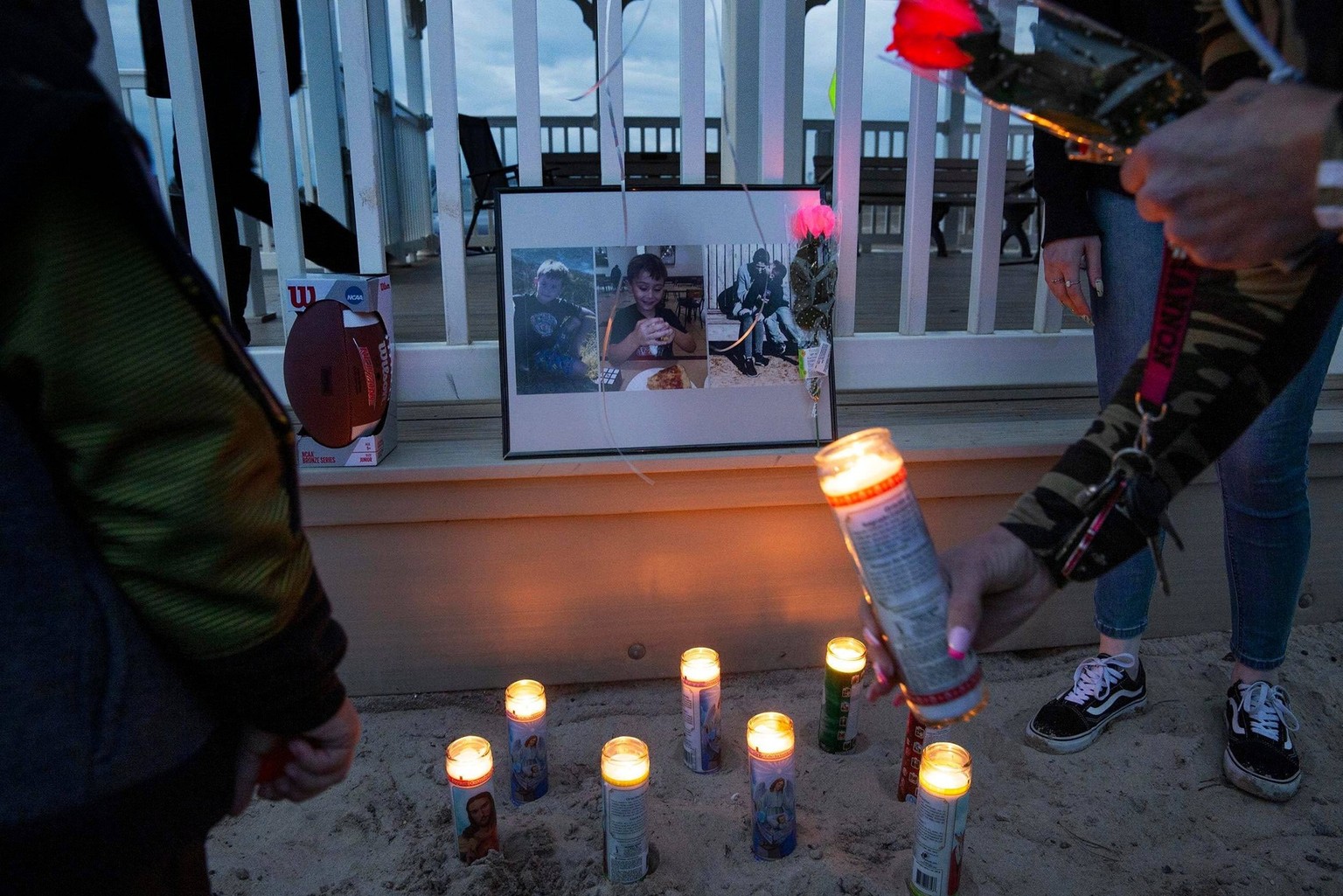 Syndication: Asbury Park Press, Family and friends gather for a memorial service at Barnegat Bay Beach in Barnegat NJ for Corey Micciolo a first grade student at the Collins School, who died April 2,  ...