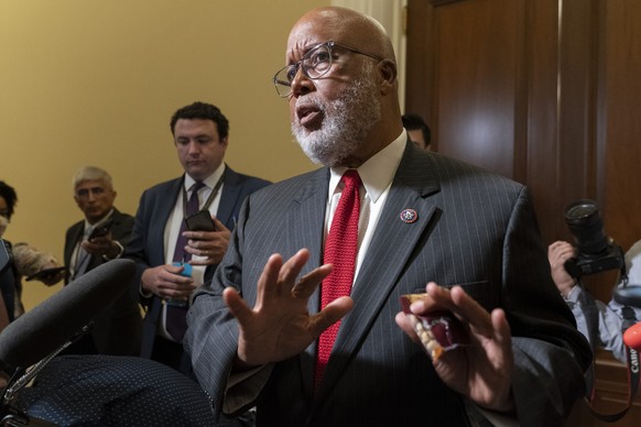 Chairman of the House select committee investigating the Jan. 6, 2021, attack on the Capitol, Rep. Bennie Thompson, D-Miss., talks with the media after a hearing of the committee, Thursday, June 16, 2 ...