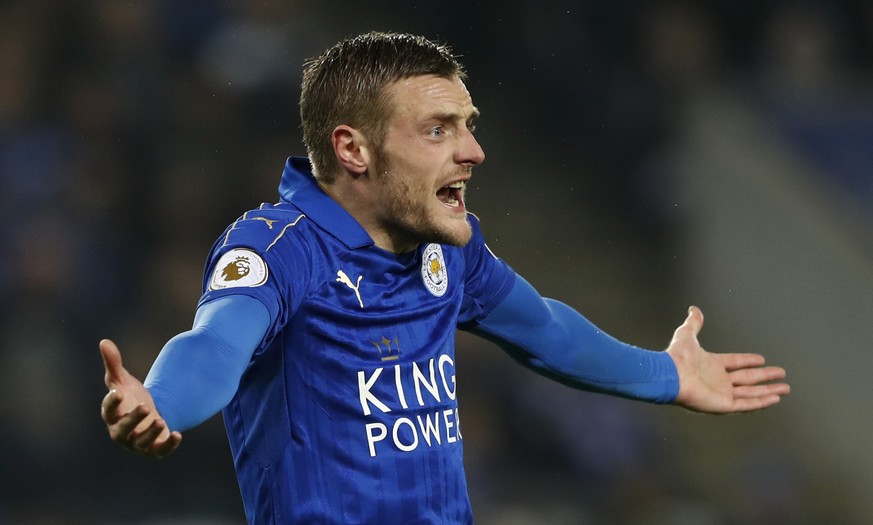 Britain Soccer Football - Leicester City v Manchester United - Premier League - King Power Stadium - 5/2/17 Leicester City&#039;s Jamie Vardy reacts Action Images via Reuters / Carl Recine Livepic EDI ...