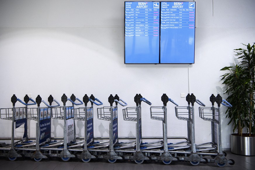 The view of the display panel at Bern Airport shows that all SkyWork flights have been canceled on Thursday, August 30, 2018, Bern, Switzerland. SkyWork Airlines ceased operations on Wednesday evening ...