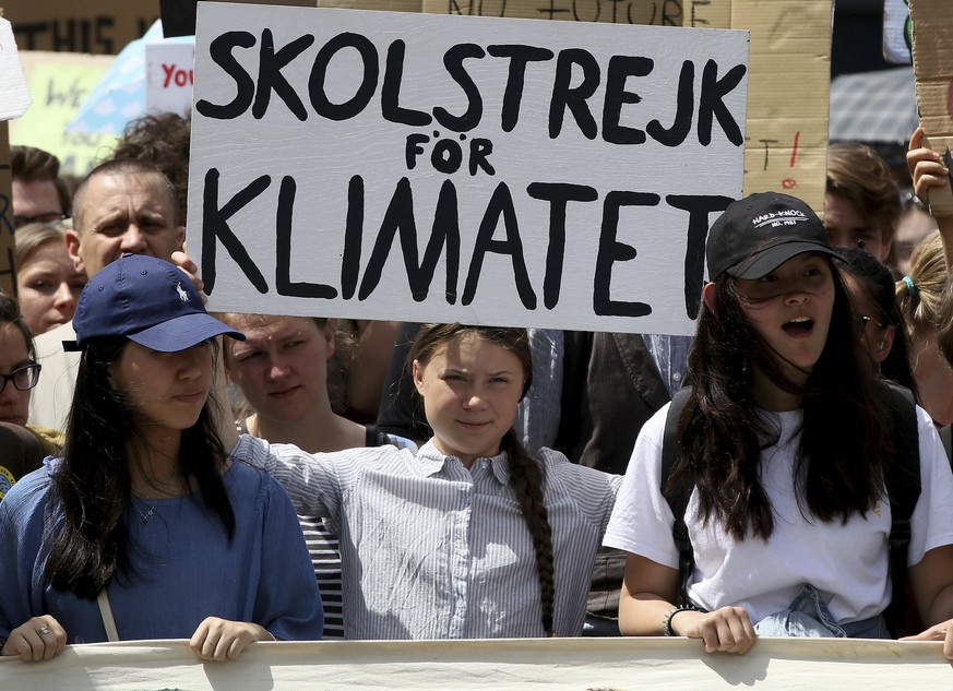 Swedish climate activist Greta Thunberg takes part in the school strike demonstration Fridays for future in Vienna, Austria, Friday, May 31, 2019. (AP Photo/Ronald Zak)