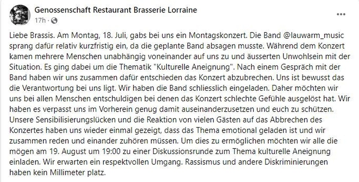 Das schreibt das Restaurant auf Facebook.