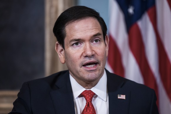 epa12911674 US Secretary of State Marco Rubio speaks during a Memorandum of Understanding Signing Ceremony for the US-EU Strategic Partnership on Critical Minerals with European Commissioner for Trade ...