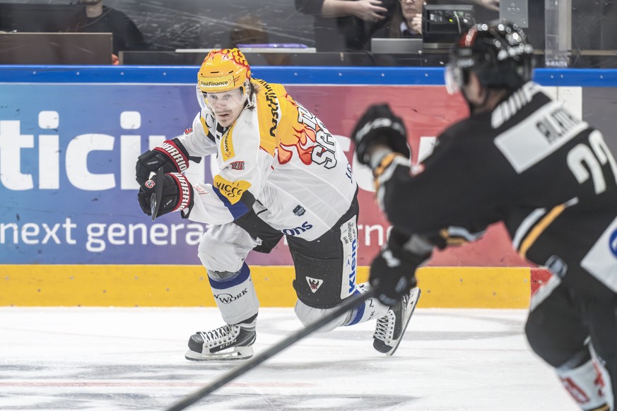Fribourg&#039;s Postfinance Top Scorer Marcus Soerensen during the National League regular season game between HC Lugano and Fribourg Gotteron at the Corner Arena in Lugano, Thursday, February 29, 202 ...