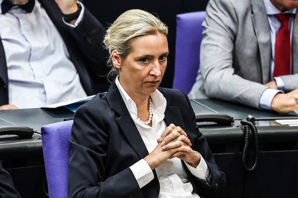 epa12194786 Alternative for Germany (AfD) party and faction co-chairwoman Alice Weidel attends a session of the German parliament Bundestag in Berlin, Germany, 24 June 2025. German Chancellor Merz is  ...