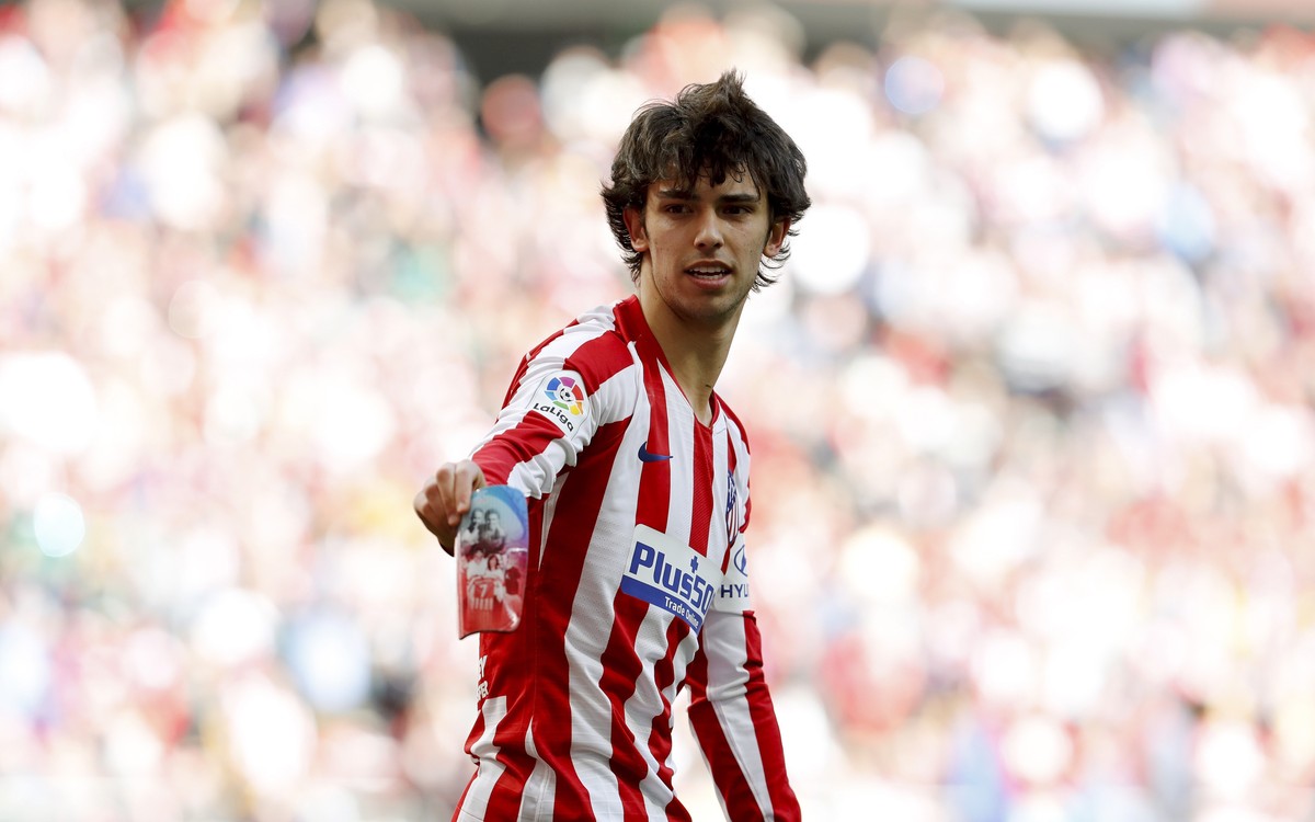 epa08276708 Atletico de Madrid's striker Joao Felix celebrates after scoring the 2-1 during the LaLiga soccer match between Atletico de Madrid and Sevilla FC at Wanda Metropolitano stadium in Mad ...
