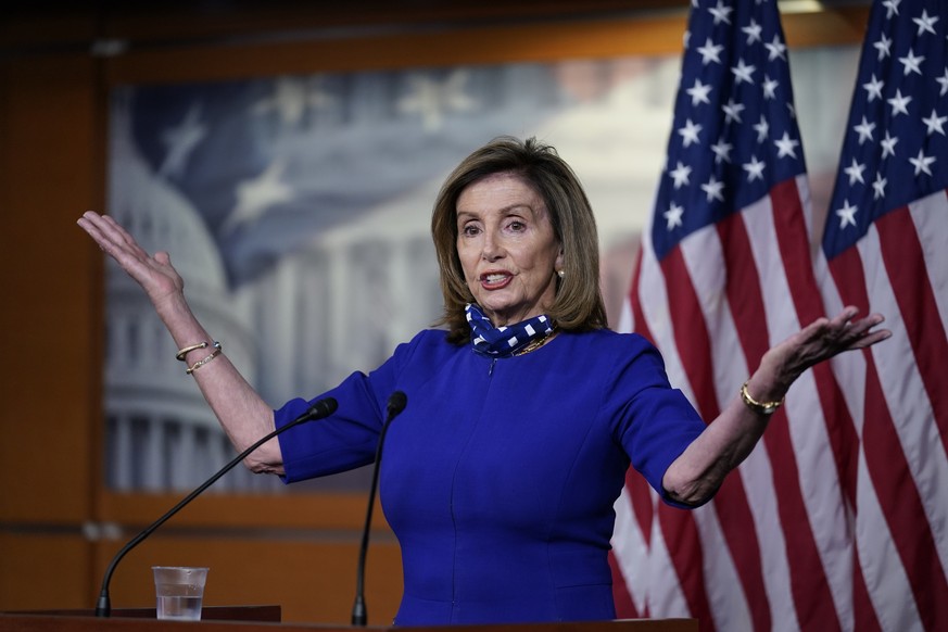 Speaker of the House Nancy Pelosi, D-Calif., speaks during a news conference at the Capitol in Washington, Thursday, Aug. 27, 2020. (AP Photo/J. Scott Applewhite)
Nancy Pelosi