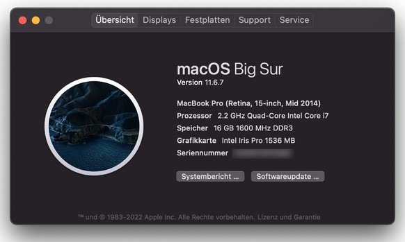 Um das Mac-Modell herauszufinden, klickt man auf das Apple-Symbol () in der Menüleiste oben links auf dem Bildschirm und wählt «Über diesen Mac».