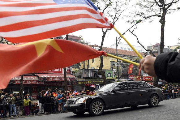 The motorcade transporting North Korean leader Kim Jong Un makes it way down a street in Hanoi, Vietnam, Tuesday, Feb. 26, 2019. Kim is in town for a summit with President Donald Trump. Trump and Kim  ...