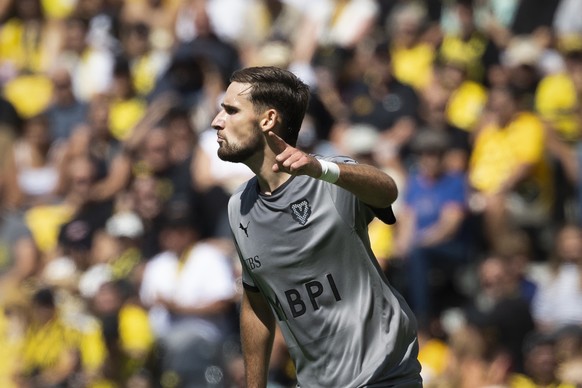 Milos Cocic (FCV) juubelt nach seinem Tor zum 1-1, im Super League Spiel zwischen dem BSC Young Boys und dem FC Vaduz, am Sonntag, 23. August 2026 im Stadion Wankdorf in Bern. (KEYSTONE/Peter Klaunzer ...