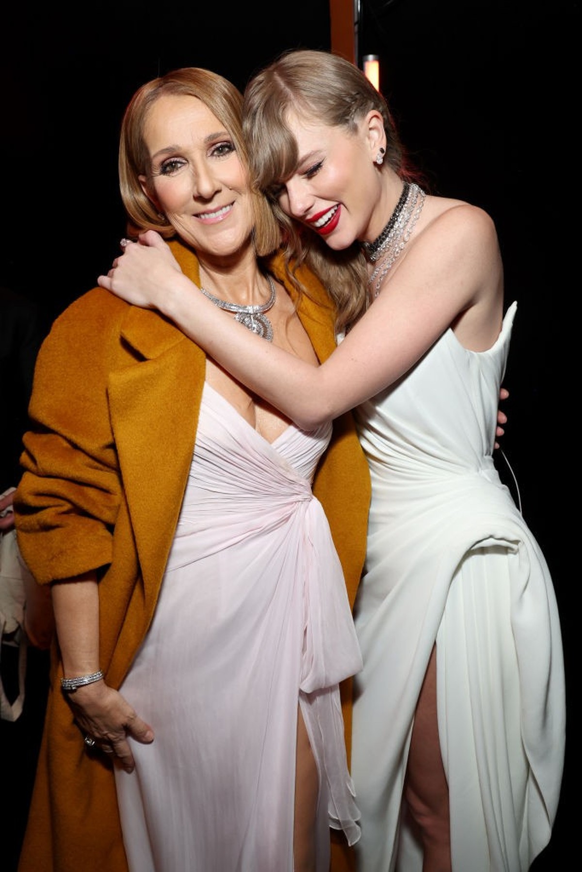 LOS ANGELES, CALIFORNIA - FEBRUARY 04: (L-R) Celine Dion and Taylor Swift attend the 66th GRAMMY Awards at Crypto.com Arena on February 04, 2024 in Los Angeles, California. (Photo by Kevin Mazur/Getty ...