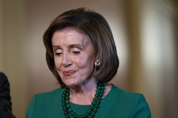 Speaker of the House Nancy Pelosi, D-Calif., pauses for an interpreter as she hosts a visit with Roberto Fico, president of the Italian Chamber of Deputies, at the Capitol in Washington, Wednesday, No ...