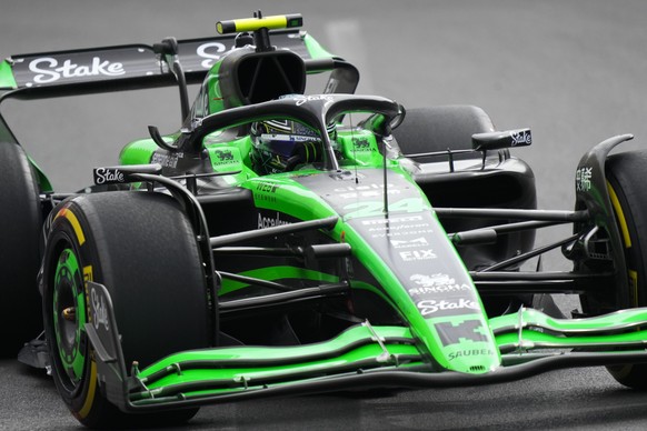 Kick Sauber driver Zhou Guanyu of China in action during a Formula One Grand Prix practice in Baku, Azerbaijan, on Friday, Sept. 13, 2024. (AP Photo/Sergei Grits)