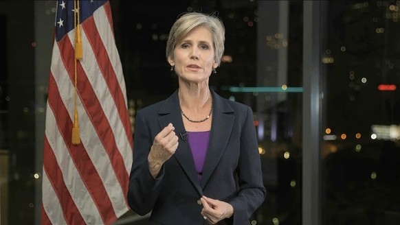 In this image from video, former Acting Attorney General Sally Yates speaks during the second night of the Democratic National Convention on Tuesday, Aug. 18, 2020. (Democratic National Convention via ...