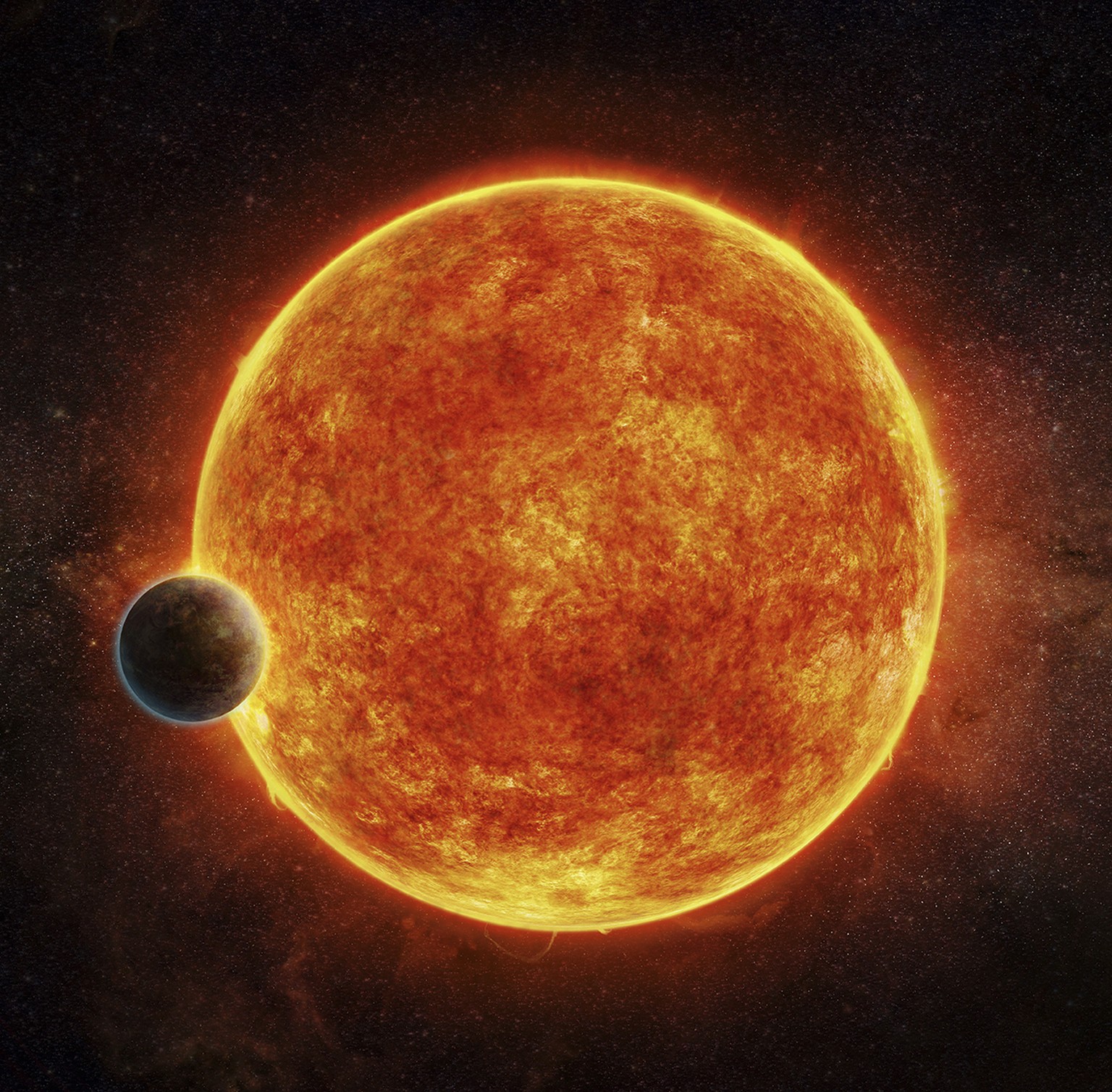 Der Exoplanet LHS 1140 b passiert seine Sonne, den Zwergstern LHS 1140.&nbsp;&nbsp;