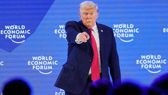 President Donald Trump reacts after his speech during the Annual Meeting of the World Economic Forum in Davos, Switzerland, Wednesday, Jan. 21, 2026. (AP Photo/Markus Schreiber)
Switzerland Davos Trum ...