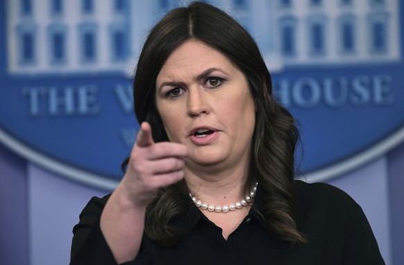 White House press secretary Sarah Huckabee Sanders speaks during the daily briefing at the White House in Washington, Wednesday, Jan. 24, 2018. Sanders was asked about the strength of the U.S. dollar, the recent school shootings and other topics. (AP Photo/Susan Walsh)