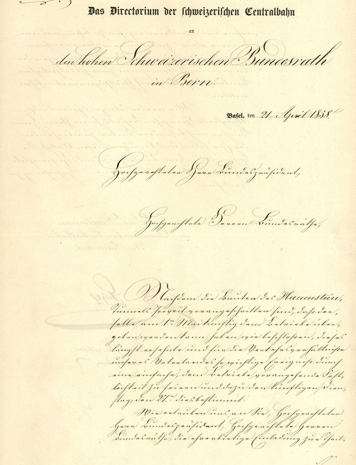 Einladung der Schweizerischen Centralbahn an den Bundesrat zur Teilnahme an der offiziellen Eröffnung des Hauensteintunnels, 1858.
https://www.recherche.bar.admin.ch/recherche/#/de/archiv/einheit/3248 ...